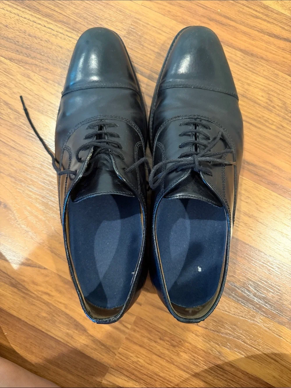Johnston & Murphy Black Leather Cap-Toe Oxfords